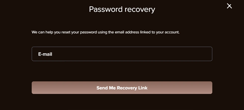 Password recovery form Bullspins with email input