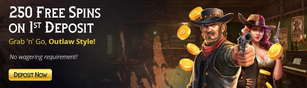 Bullspins Casino 250 free spins on 1st deposit banner