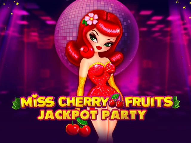 Miss Cherry Fruits Jackpot Party slot game with retro pin-up girl