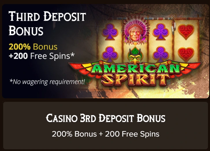 Bullspins Casino 200% bonus + 200 free spins third deposit offer